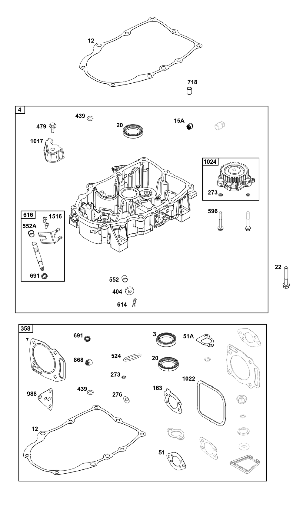 Crankcase Cover/Sump Group Diagram and Parts List for 356777-0151-G1  Briggs and Stratton Engine